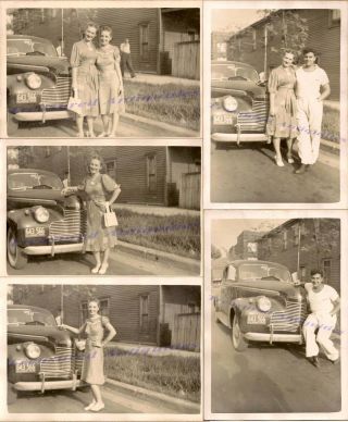 Young Man Woman Couple & 1940 Chevy Chevrolet Master Deluxe 2 - Door Sedan Photos