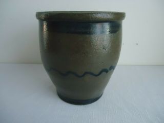 Antique Western Pennsylvania Salt Glazed Hand Decorated Stoneware Crock Jar 4