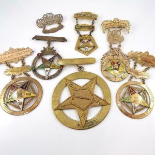 Vtg Gold Filled Set Order Of The Eastern Star Masonic Antique Medal Set Qyf2