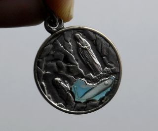 Holy Water Lourdes.  Saint Virgin Mary.  Antique Religious Pendant.  Medal