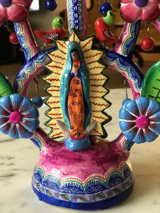 Vintage Mexican tree of life candleholder From Izucar Signed Jorge,  mC 2