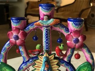 Vintage Mexican tree of life candleholder From Izucar Signed Jorge,  mC 3