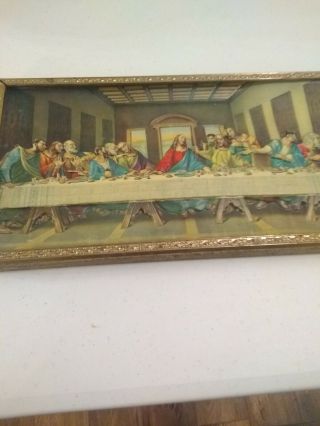 Vtg 35x22.  5 Ornate Framed Colorful Religious Painting On Velvet The Last Supper