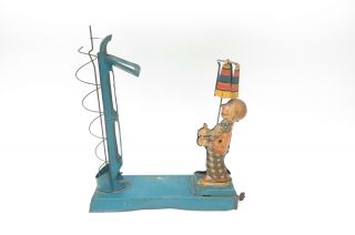 Vintage Tin Metal Wind Up Toy - Clown Looking At Tower