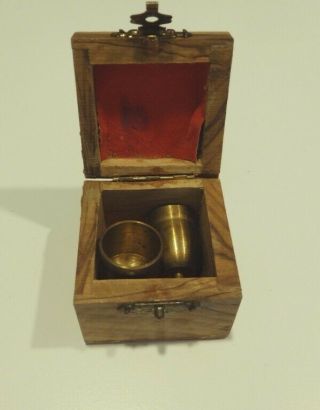 Vintage Israel Travel SHABBAT SHABBOS Brass Candle Holders in wooden box 2