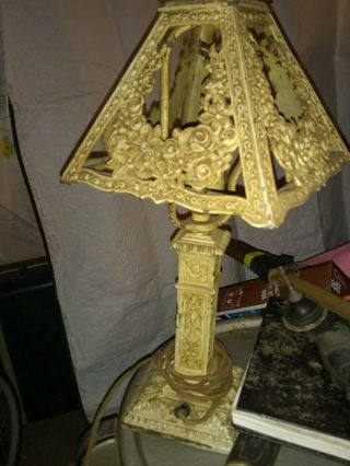 Antique Cast Iron Slag Glass Table Lamp W Flowers No Glass