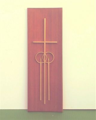 Mid - Century Marriage Cross Wood & Brass Wall Plaque