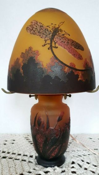 Galle Tip Cameo Lamp - Dragonfly & Floral Pattern