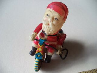 Vintage 1950 ' s wind up Celluloid Santa on a tin tricycle 2