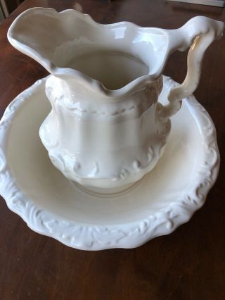 Antique 16” Wash Basin White With 12”x12”matching Pitcher