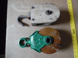 Antique/vtg Myers H348 A Cast Iron & Wood Barn Pulley & All Wood Farm Tool