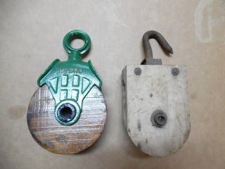 Antique/Vtg Myers H348 A Cast Iron & Wood Barn Pulley & All Wood FARM TOOL 3