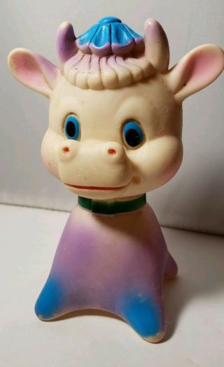 Vintage Plastic Purple Cow Squeaky Baby Toy 1975 The First Years Cow Toy