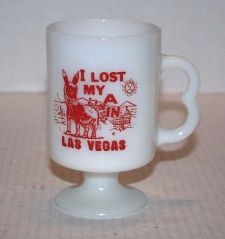 I Lost My A In Las Vegas Donkey Coffee Cup Mug 2 Fingered Milk Glass Ships