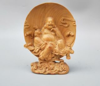 Antique Wood Carving Maitreya Buddha Statue