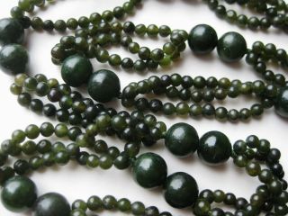 Vintage Chinese Carved Green Spinach Jade 28 " Long Beaded Necklace 72g