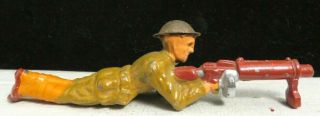 Vintage Barclay Lead Toy Soldier Machine Gunner Lying Flat B - 061 Paint