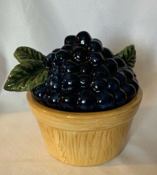 Blueberries In A Barrel/basket Ceramic Fruit Salt & Pepper Shakers Stacking Set