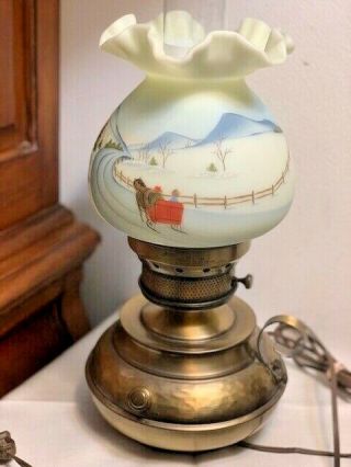 Vintage Table Lamp Hand Painted Winter 17 " X 8 1/2 "