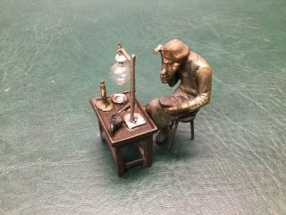 Miniature Bronze Figurine Shoemaker At Work Table Cobbler Franz Bergman Style