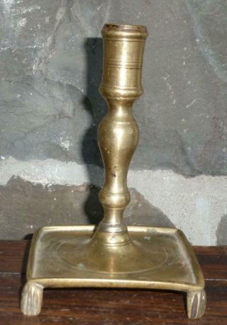 Antique 17th Century C Brass Footed Candlestick C.  1660 - 1690 Early Lighting