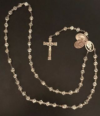 Vintage Creed Sterling Silver And Crystal Rosary 23 Inches