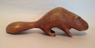 Vintage Folk Art Primitive Hand Carved Rustic Country Wooden Beaver Animal 9.  75 "