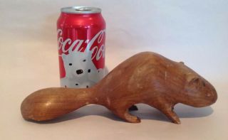 Vintage Folk Art Primitive Hand Carved Rustic Country Wooden Beaver Animal 9.  75 
