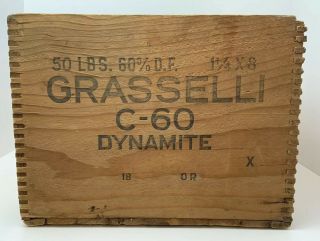 Old Wood Box Dupont Explosives Grasselli C 60 Dynamite Finger Joint Crate