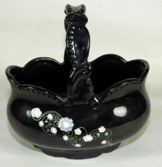 Art Deco Black Flower Basket,  Ceramic - Porcelain,  Unmarked Vintage Estate Find