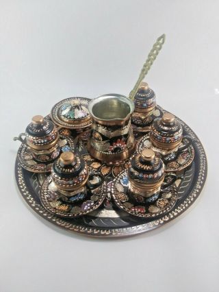 Vintage Handmade Copper Turkish Coffee & Espresso Serving Set 5 Cups