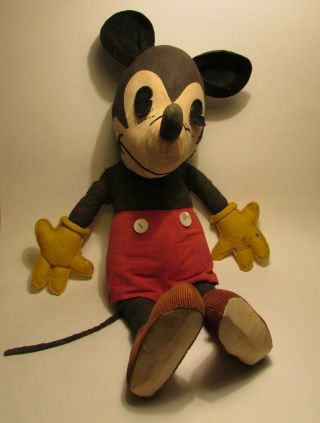 Vtg Disney Mickey Mouse Stuffed Animal Plush Doll Handmade Cotton Felt