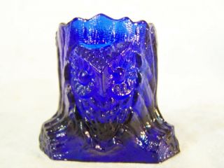 Summit Glass Russ Vogelsong Tree Trunk Vase / Toothpick W/ Owl Cobalt Blue