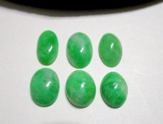 Six (6) Antique/vintage Chinese Jadeite Jade Oval Cabochon Gemstones 11.  5 Carats