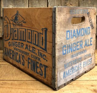 Vintage Diamond Ginger Ale Waterbury Conn Wooden Advertising Crate