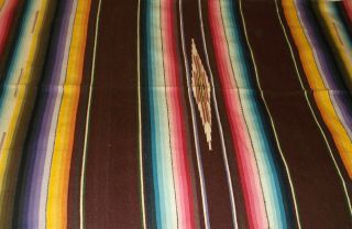 Vintage Wool Mexican Saltillo Serape Blanket Rug Lg 89 " By 32 "