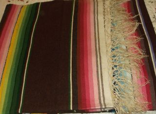 Vintage Wool Mexican Saltillo Serape Blanket Rug lg 89 