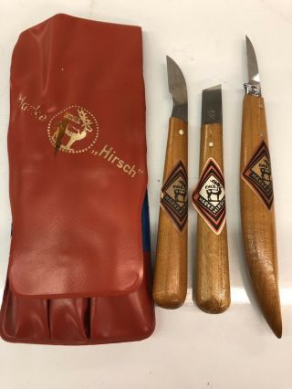 F.  W.  B Hirsch Werkzeuge 3 Piece Chip wood carving knife set Germany vintage 2