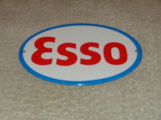 Vintage Esso Gas 6 " X 4 " Porcelain Metal Gasoline Oil Door Push Plate Sign Pump