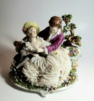 Dresden German Porcelain Figurine Seated Man And Lady