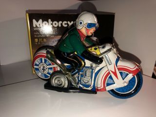 Vintage Motorcycle Tin Wind - Up Toy Ms 702 China 1960 