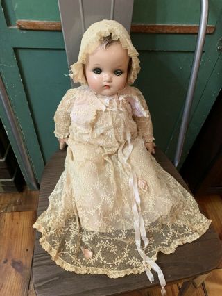 Antique Madame Alexander Doll Baby Dress Fine Lace French Ecru Mesh Vintage
