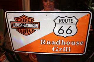 Vintage Route 66 Restaurant Harley Davidson Motorcycle Gas Oil 30 " Metal Sign