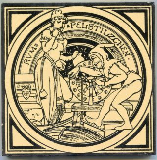Antique Victorian English Mintons Tile Fairy Tales Moyr Smith " Rumplestilszchen "