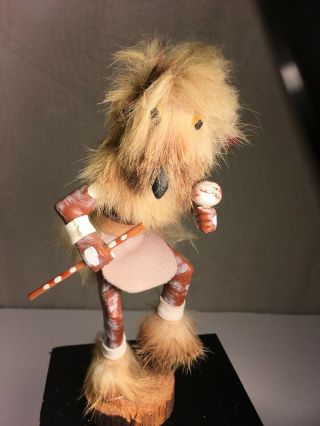 Vtg Owl Kachina Doll Dance Signed By Long 8 " Wood Feathers Euc Leather Tribal