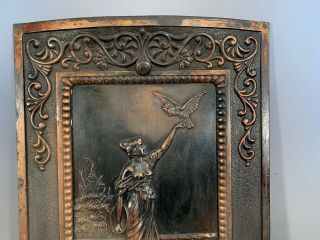 Ca.  1900 Antique ART NOUVEAU Era CAST IRON Figural LADY & BIRD Old FIREPLACE DOOR 2