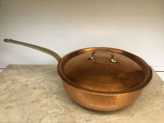 Vintage Ruffoni Italy Hammered Copper 10.  5 " Sauce Pan W/ Lid Tin Lined Cookware