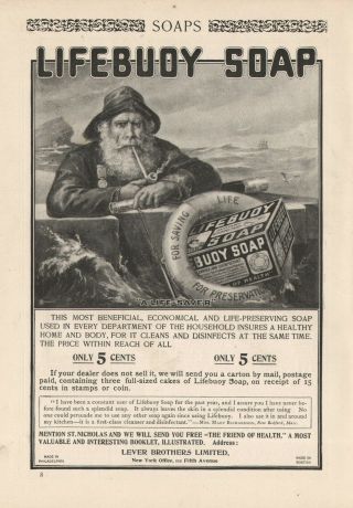 Awesome Vintage 1902 Lifebouy Soap Print Ad Old Man Of The Sea