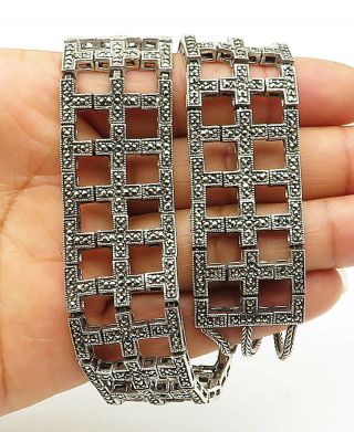 925 Sterling Silver - Vintage Marcasite Cross Link Wide Chain Necklace - N2364