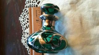 Vintage Art Deco Emerald Green Perfume Glass Bottle Sterling Silver Overlay
